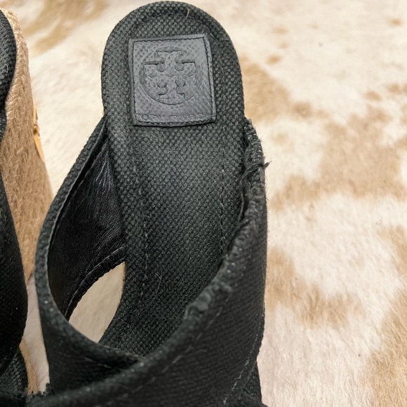 Tory Burch Kristen Black Canvas Espadrille Wedges - Picture 5 of 9